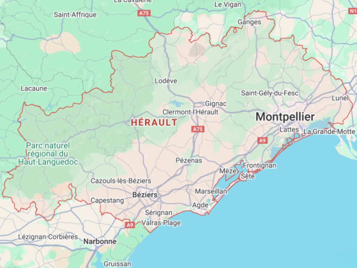 Carte des zones d'intervention portes de garage dans l'Hérault
